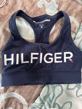 Tommy Hilfiger Navy and White Logo Racerback Sports Bra